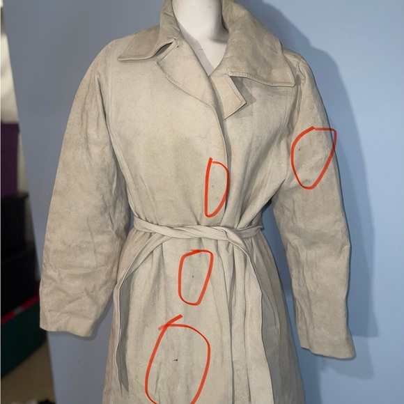 Vintage Gino Rossi for Wilson ultra suede long trench coat tan jacket tie waist - Picture 9 of 9